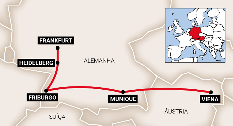 Mapa do roteiro Alemanha e Viena