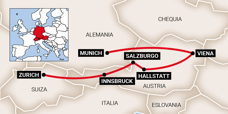 Mapa do roteiro Tour dos Alpes