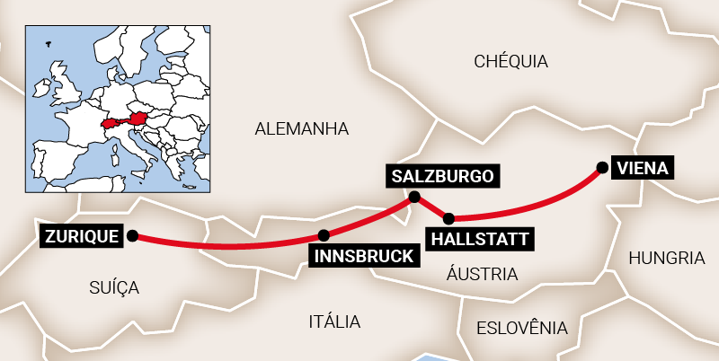 Mapa do roteiro Áustria e Zurique