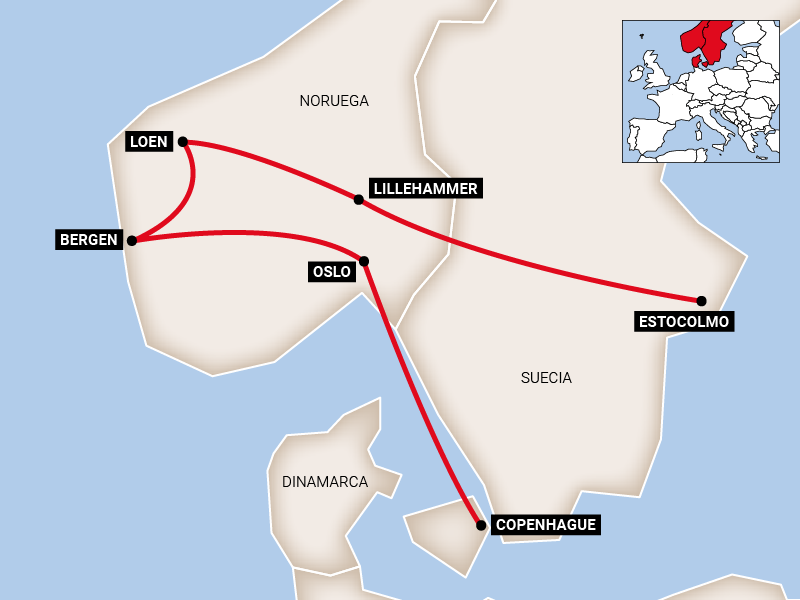 Mapa do roteiro Fiordes Magníficos