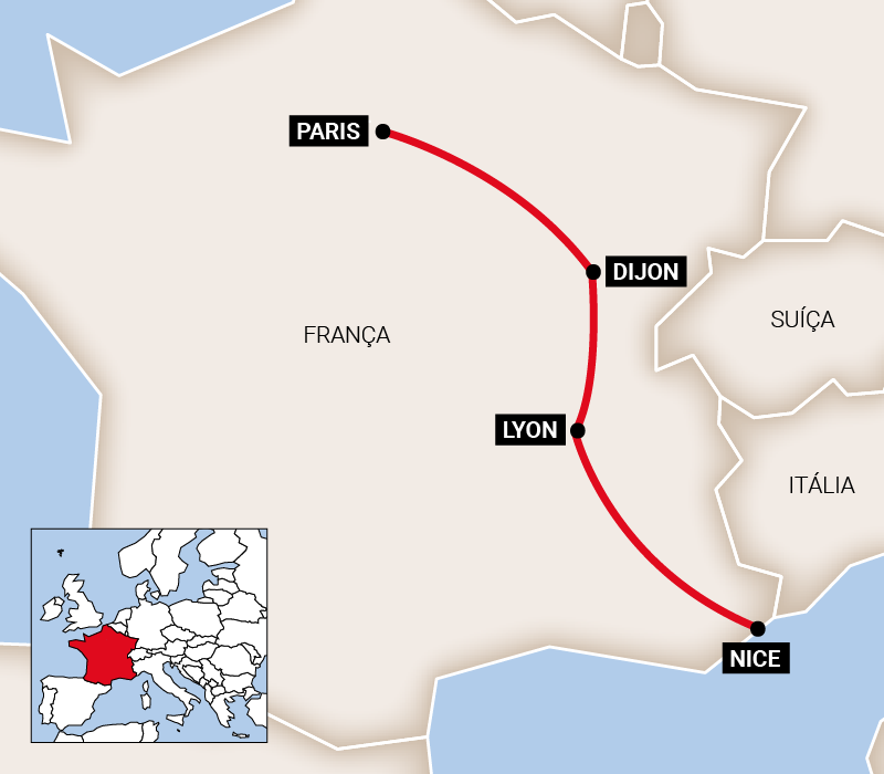 Mapa do roteiro Descubra a França