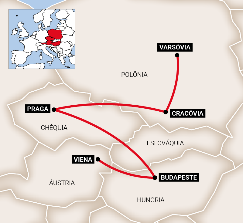 Mapa do roteiro Triângulo da Europa Oriental