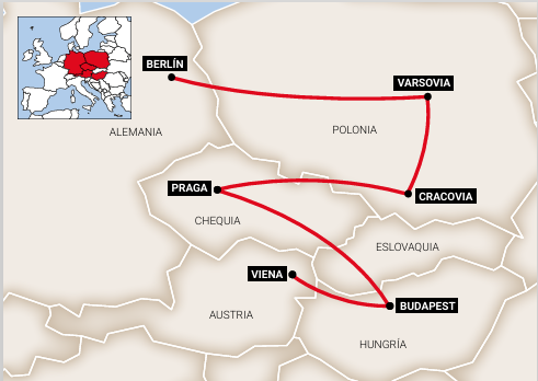 Mapa do roteiro Capitais Imperiais - Polônia e Berlim