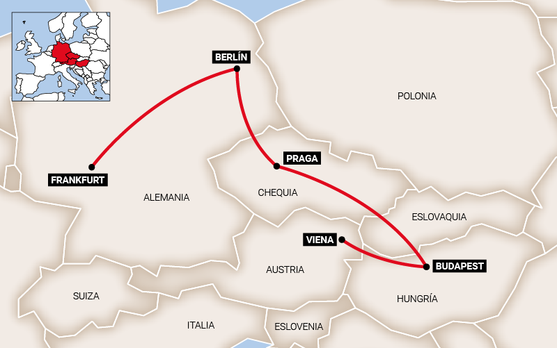 Mapa do roteiro De Viena a Frankfurt
